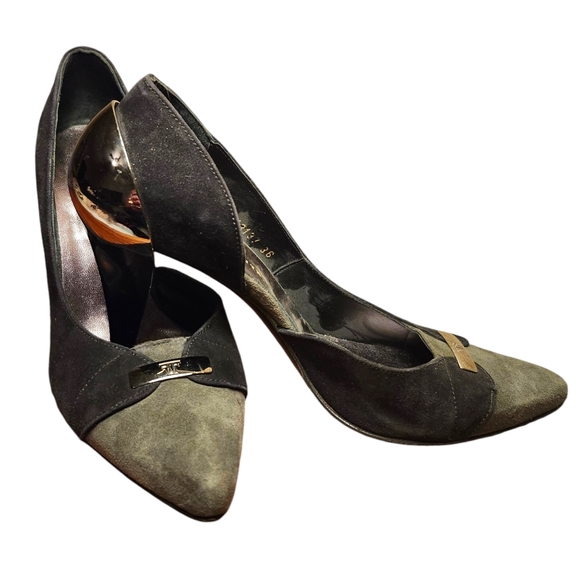 FarrutX Shoes - New No Box FarrutX Metal Heel Pumps Black and Grey Suede size 36